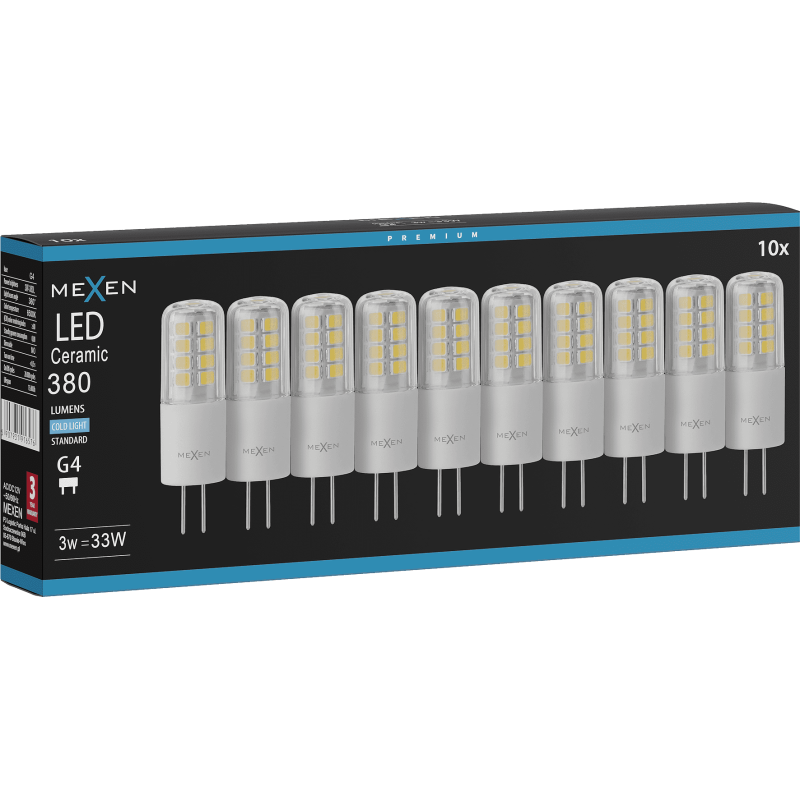 Mexen Oris 10x żarówka LED G4, 3W, Zimna - 6500K, 380 lm - L115-G4-0365-01x10