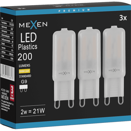Mexen Aura 3x żarówka LED G9, 2W, Ciepła - 3000K, 200 lm - L120-G9-0230-01x03