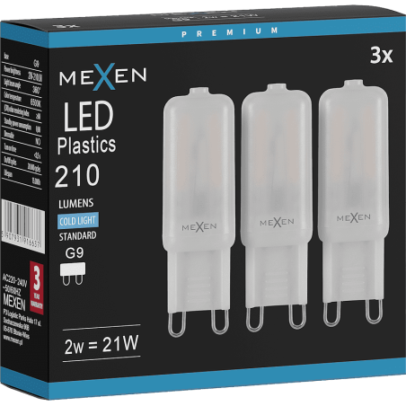 Mexen Aura 3x żarówka LED G9, 2W, Zimna - 6500K, 210 lm - L120-G9-0265-01x03