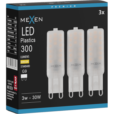 Mexen Aura 3x żarówka LED G9, 3W, Ciepła - 3000K, 300 lm - L120-G9-0330-01x03
