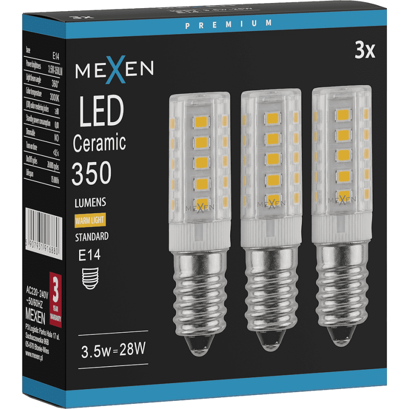 Mexen Aura 3x żarówka LED E14, 3,5W, Ciepła - 3000K, 350 lm - L121-E14-0330-01x03