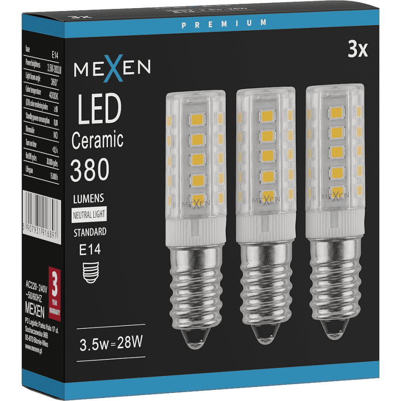 Mexen Aura 3x żarówka LED E14, 3,5W, Neutralna - 4000K, 380 lm - L121-E14-0340-01x03