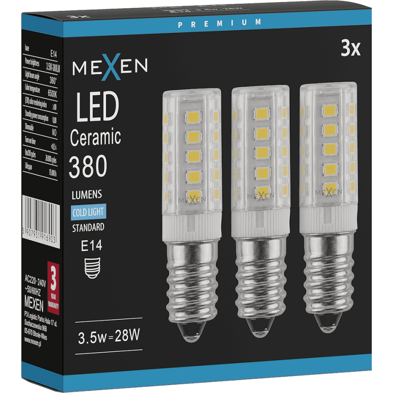 Mexen Aura 3x żarówka LED E14, 3,5W, Zimna - 6500K, 380 lm - L121-E14-0365-01x03