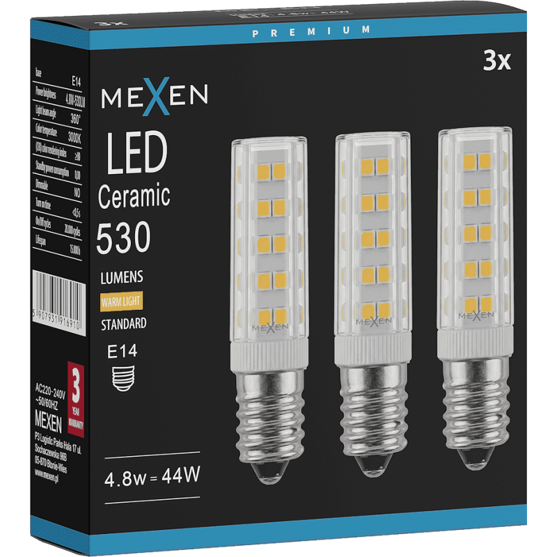 Mexen Aura 3x żarówka LED E14, 4,8W, Ciepła - 3000K, 530 lm - L121-E14-0530-01x03