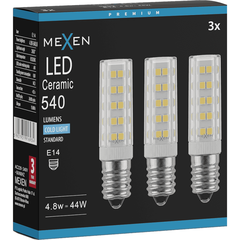 Mexen Aura 3x żarówka LED E14, 4,8W, Zimna - 6500K, 540 lm - L121-E14-0565-01x03