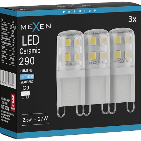 Mexen Aura 3x żarówka LED G9, 2,5W, Zimna - 6500K, 290 lm - L121-G9-0265-01x03