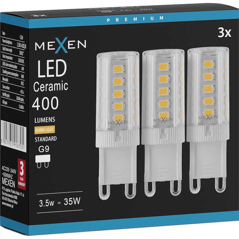 Mexen Aura 3x żarówka LED G9, 3,5W, Ciepła - 3000K, 400 lm - L121-G9-0330-01x03