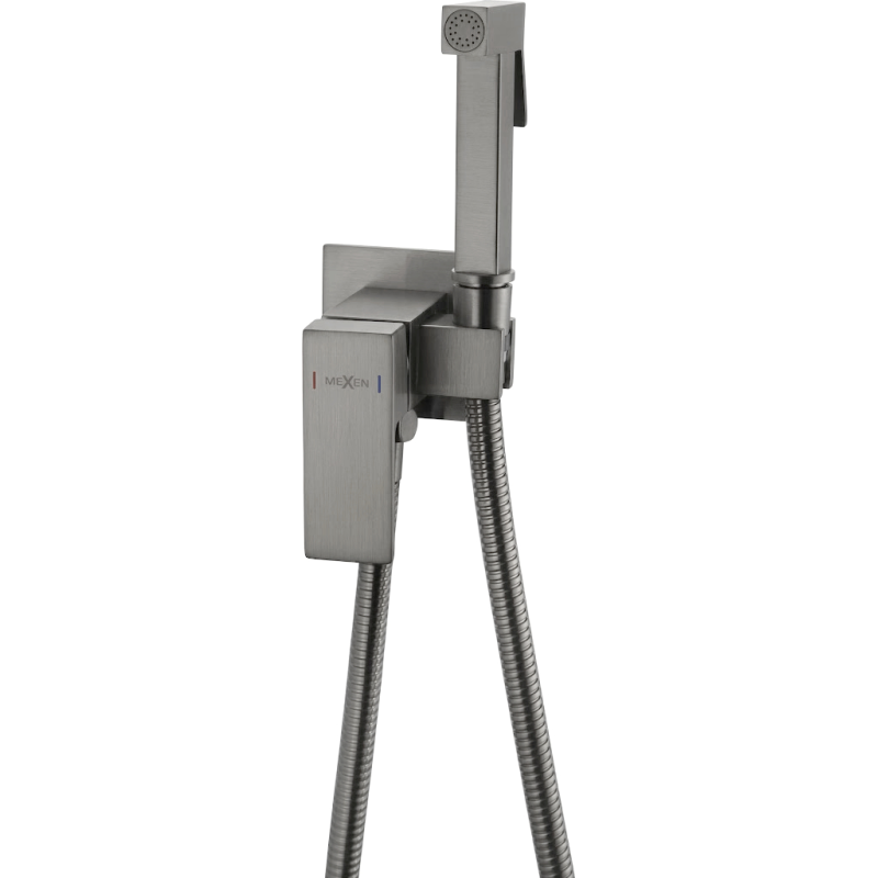 Mexen Cube bateria bidetowa podtynkowa z zestawem punktowym, gun gray szczotkowany - 7599150-66