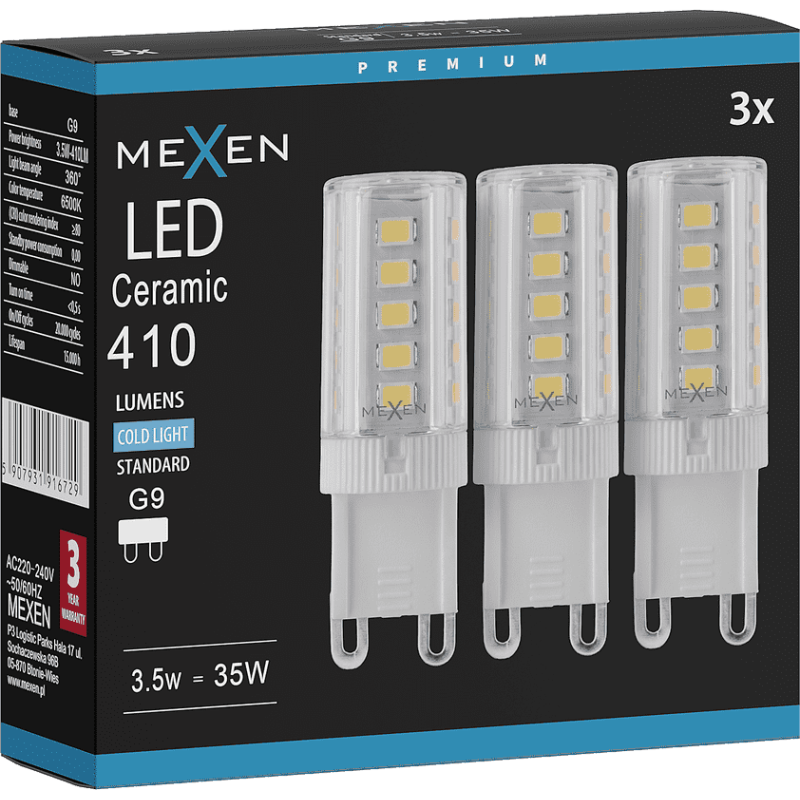 Mexen Aura 3x żarówka LED G9, 3,5W, Zimna - 6500K, 410 lm - L121-G9-0365-01x03