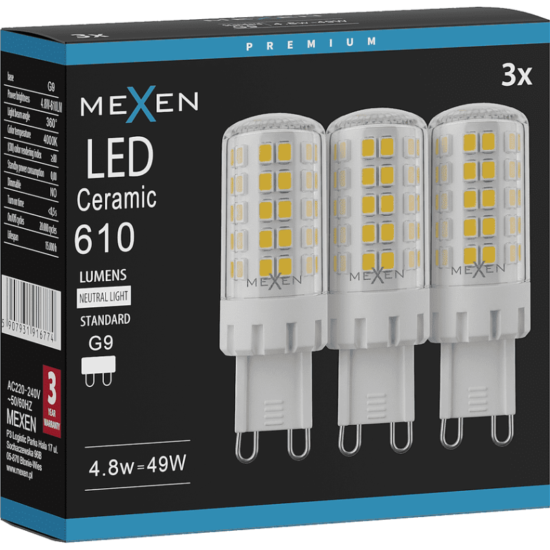 Mexen Aura 3x żarówka LED G9, 4,8W, Neutralna - 4000K, 610 lm - L121-G9-0540-01x03