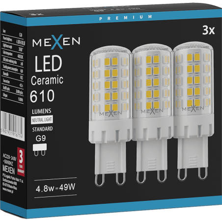 Mexen Aura 3x żarówka LED G9, 4,8W, Neutralna - 4000K, 610 lm - L121-G9-0540-01x03