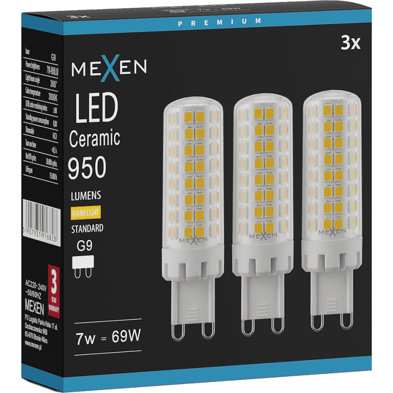 Mexen Aura 3x żarówka LED G9, 7W, Ciepła - 3000K, 950 lm - L121-G9-0730-01x03
