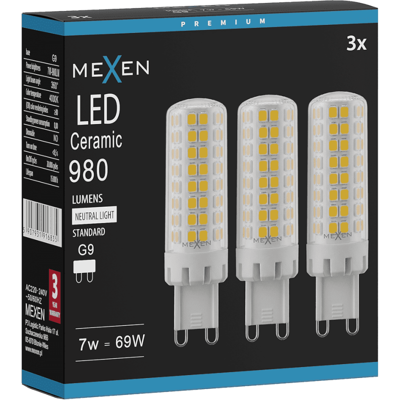 Mexen Aura 3x żarówka LED G9, 7W, Neutralna - 4000K, 980 lm - L121-G9-0740-01x03