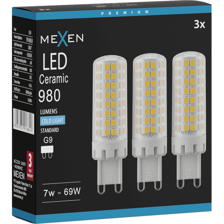 Mexen Aura 3x żarówka LED G9, 7W, Zimna - 6500K, 980 lm - L121-G9-0765-01x03