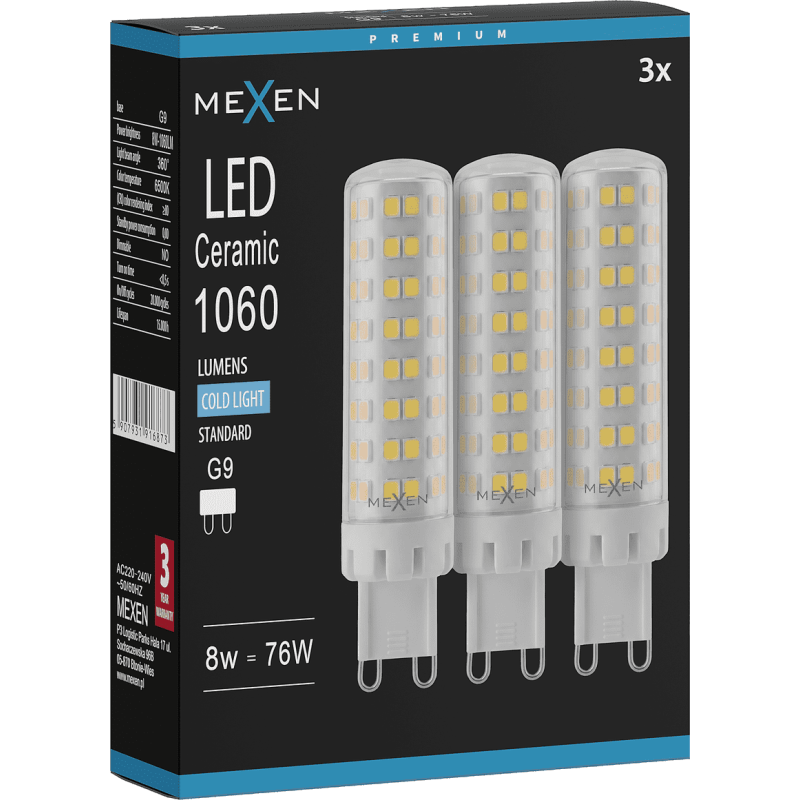 Mexen Aura 3x żarówka LED G9, 8W, Zimna - 6500K, 1060 lm - L121-G9-0865-01x03
