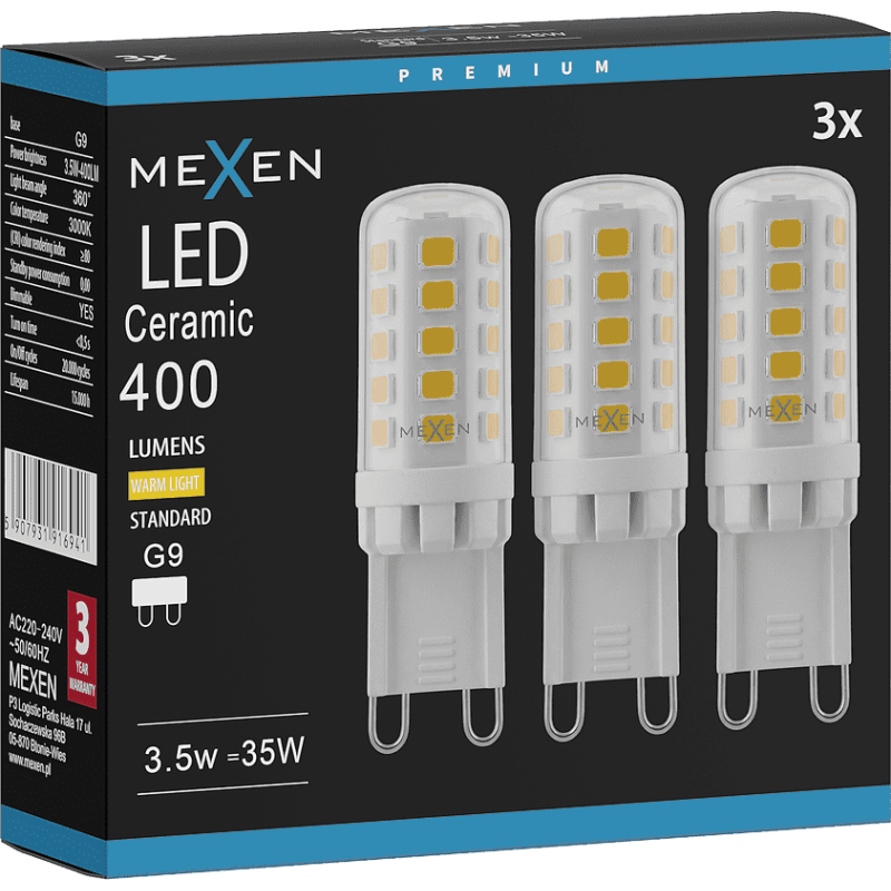 Mexen Aura 3x żarówka LED ściemnialna G9, 3,5W, Neutralna - 4000K, 410 lm - L122-G9-0340-01x03