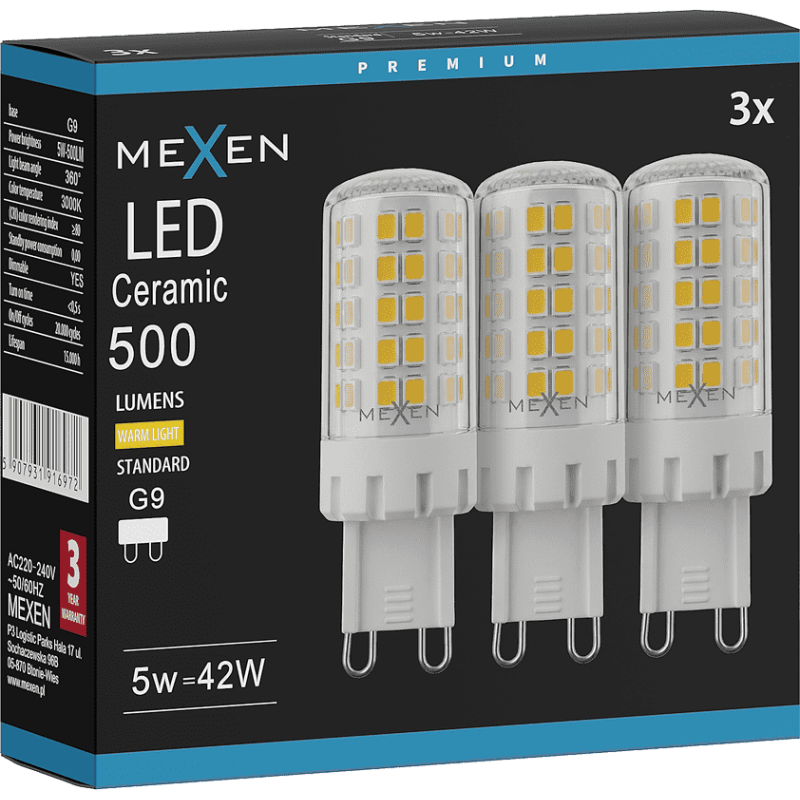Mexen Aura 3x żarówka LED ściemnialna G9, 5W, Ciepła - 3000K, 500 lm - L122-G9-0530-01x03