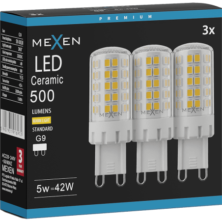 Mexen Aura 3x żarówka LED ściemnialna G9, 5W, Ciepła - 3000K, 500 lm - L122-G9-0530-01x03