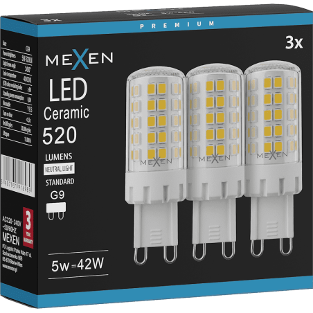Mexen Aura 3x żarówka LED ściemnialna G9, 5W, Neutralna - 4000K, 520 lm - L122-G9-0540-01x03