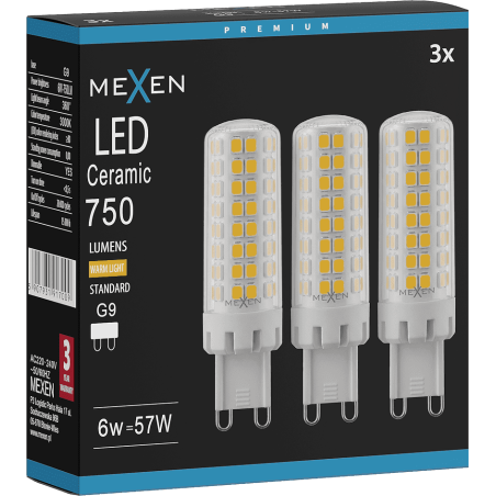 Mexen Aura 3x żarówka LED ściemnialna G9, 6W, Ciepła - 3000K, 750 lm - L122-G9-0630-01x03