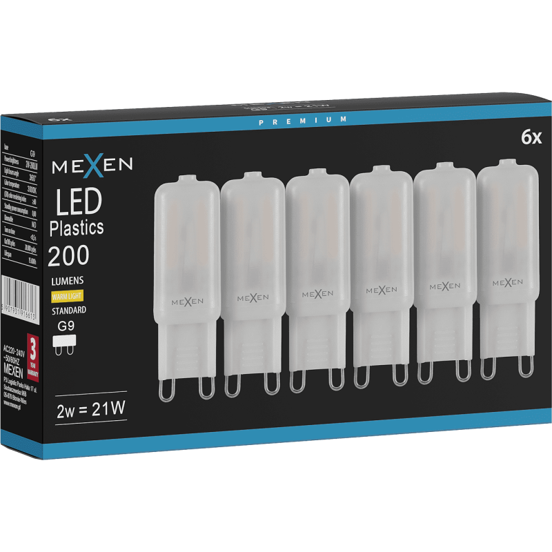 Mexen Aura 6x żarówka LED G9, 2W, Ciepła - 3000K, 200 lm - L120-G9-0230-01x06