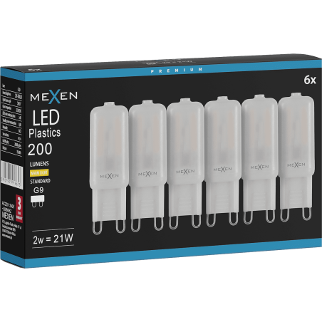 Mexen Aura 6x żarówka LED G9, 2W, Ciepła - 3000K, 200 lm - L120-G9-0230-01x06