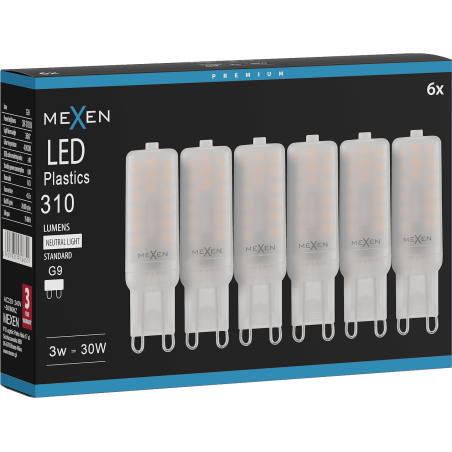 Mexen Aura 6x żarówka LED G9, 3W, Neutralna - 4000K, 310 lm - L120-G9-0340-01x06