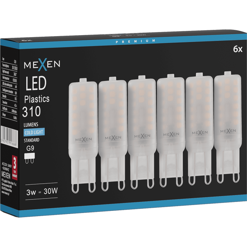 Mexen Aura 6x żarówka LED G9, 3W, Zimna - 6500K, 310 lm - L120-G9-0365-01x06