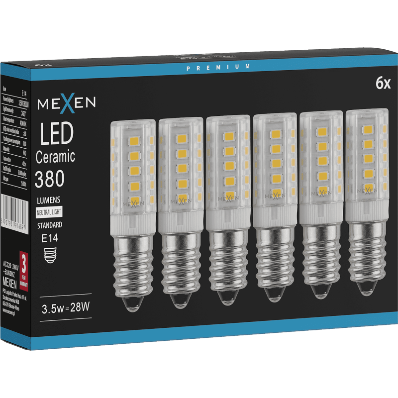 Mexen Aura 6x żarówka LED E14, 3,5W, Neutralna - 4000K, 380 lm - L121-E14-0340-01x06