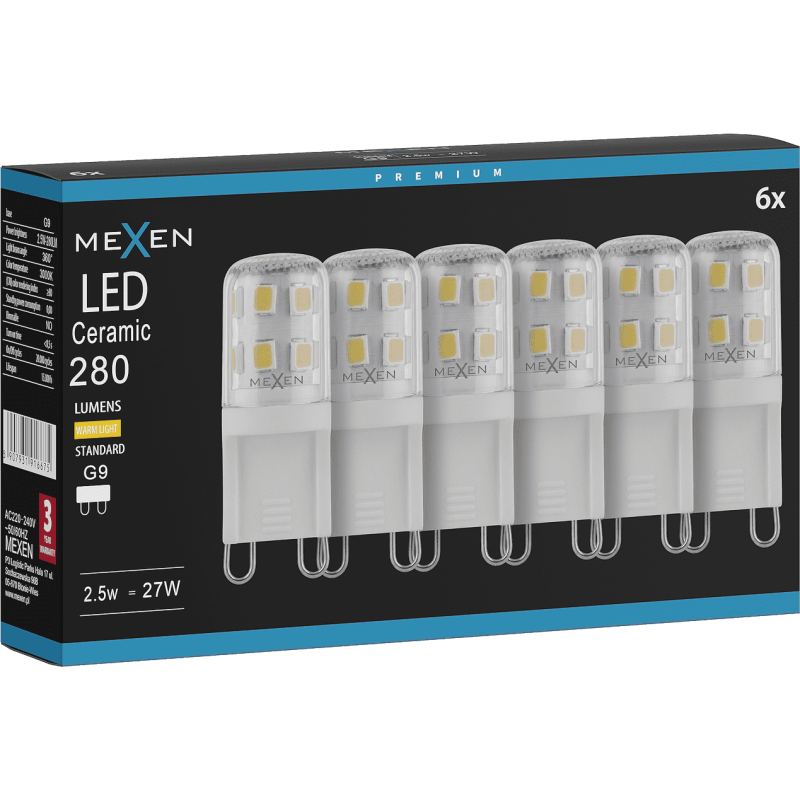 Mexen Aura 6x żarówka LED G9, 2,5W, Ciepła - 3000K, 280 lm - L121-G9-0230-01x06