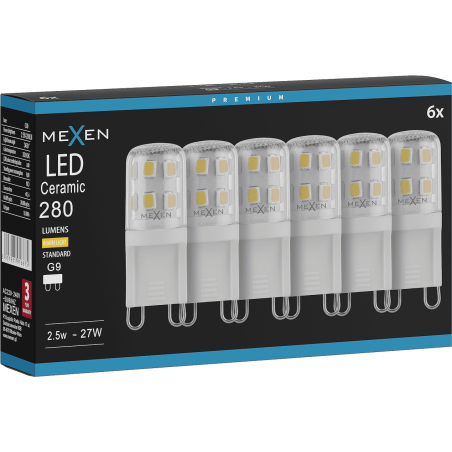 Mexen Aura 6x żarówka LED G9, 2,5W, Ciepła - 3000K, 280 lm - L121-G9-0230-01x06