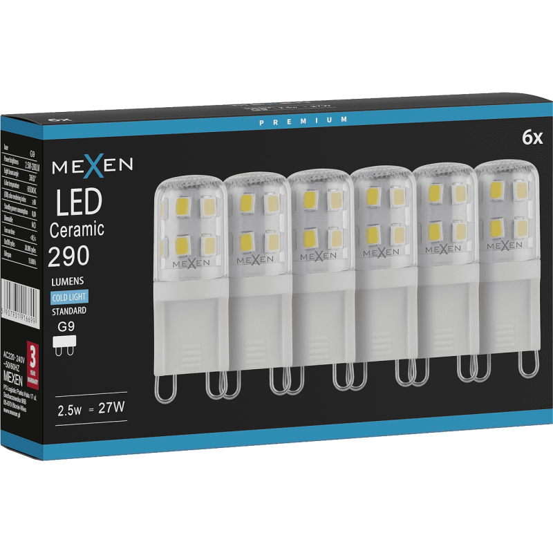 Mexen Aura 6x żarówka LED G9, 2,5W, Zimna - 6500K, 290 lm - L121-G9-0265-01x06