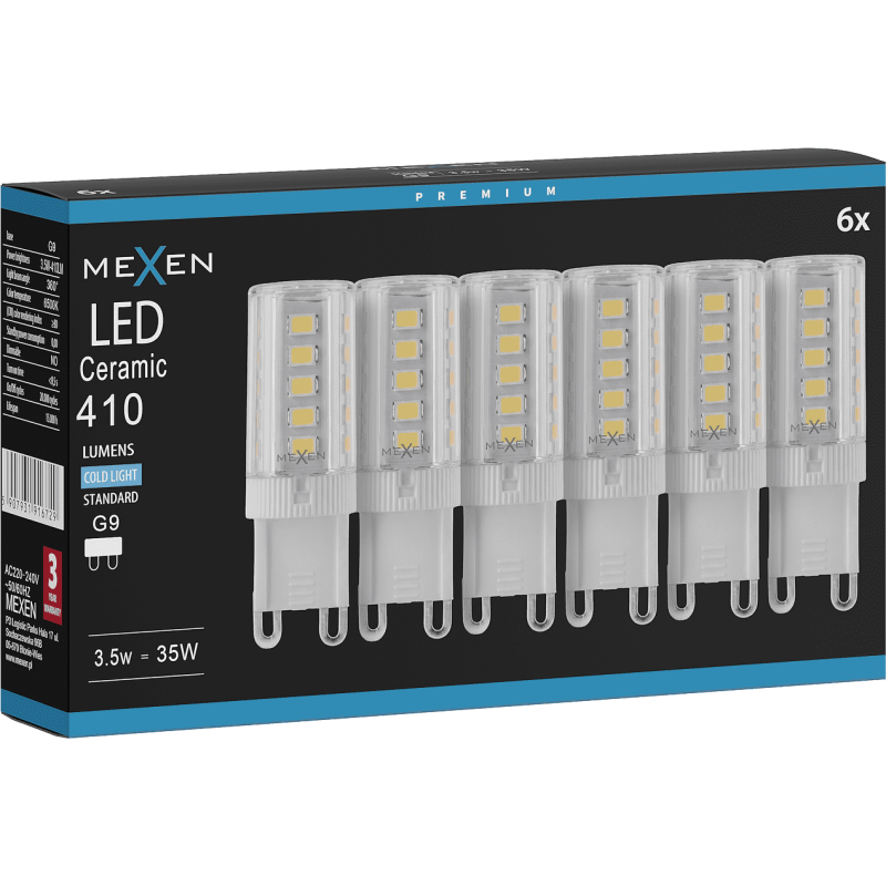 Mexen Aura 6x żarówka LED G9, 3,5W, Zimna - 6500K, 410 lm - L121-G9-0365-01x06
