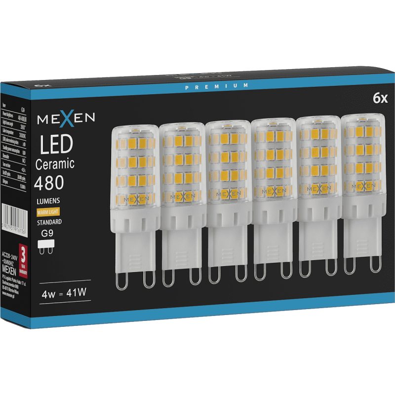 Mexen Aura 6x żarówka LED G9, 4W, Ciepła - 3000K, 480 lm - L121-G9-0430-01x06