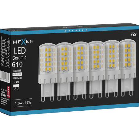 Mexen Aura 6x żarówka LED G9, 4,8W, Neutralna - 4000K, 610 lm - L121-G9-0540-01x06