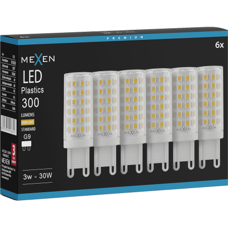 Mexen Aura 6x żarówka LED G9, 6W, Ciepła - 3000K, 660 lm - L121-G9-0630-01x06
