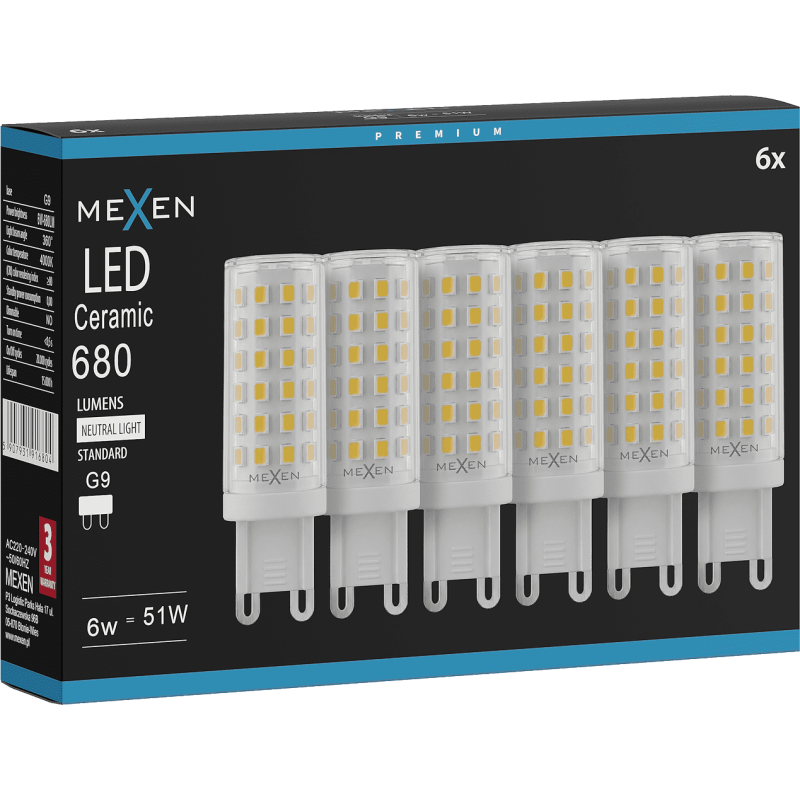 Mexen Aura 6x żarówka LED G9, 6W, Neutralna - 4000K, 680 lm - L121-G9-0640-01x06
