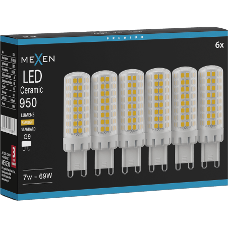 Mexen Aura 6x żarówka LED G9, 7W, Ciepła - 3000K, 950 lm - L121-G9-0730-01x06