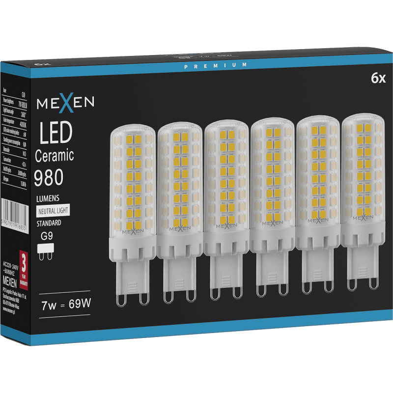 Mexen Aura 6x żarówka LED G9, 7W, Neutralna - 4000K, 980 lm - L121-G9-0740-01x06