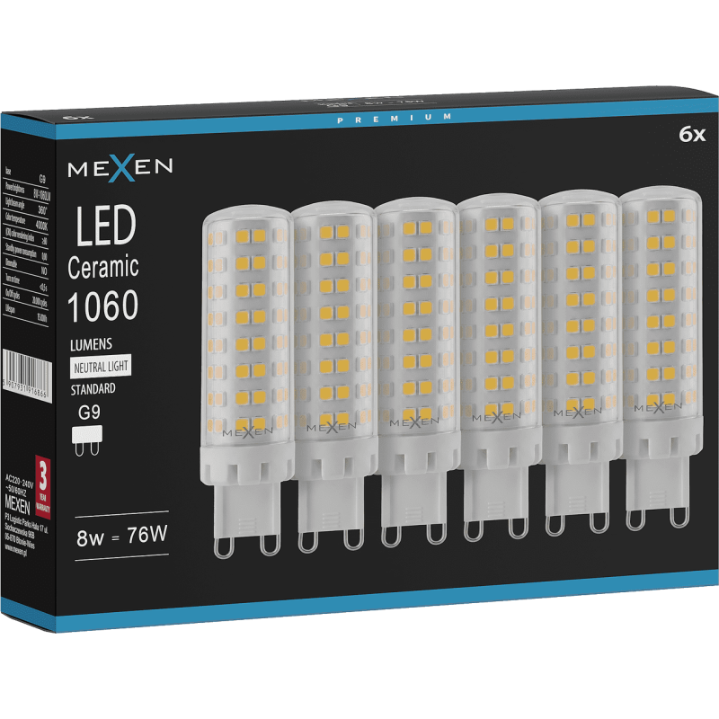 Mexen Aura 6x żarówka LED G9, 8W, Neutralna - 4000K, 1060 lm - L121-G9-0840-01x06