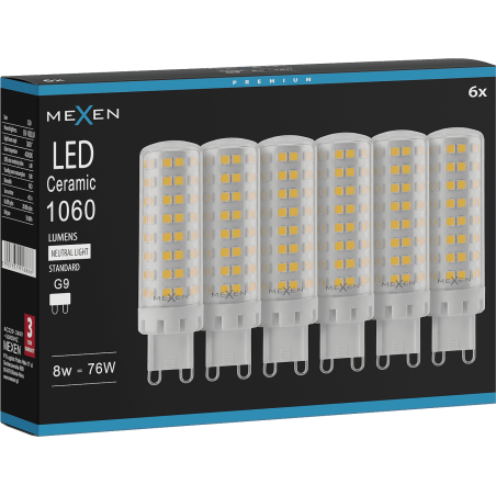 Mexen Aura 6x żarówka LED G9, 8W, Neutralna - 4000K, 1060 lm - L121-G9-0840-01x06