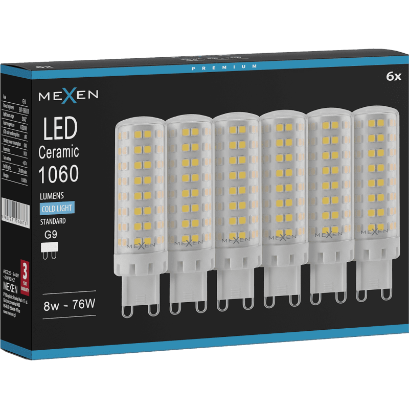 Mexen Aura 6x żarówka LED G9, 8W, Zimna - 6500K, 1060 lm - L121-G9-0865-01x06
