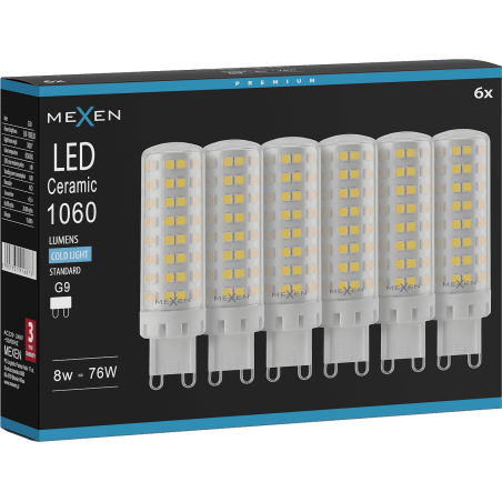 Mexen Aura 6x żarówka LED G9, 8W, Zimna - 6500K, 1060 lm - L121-G9-0865-01x06