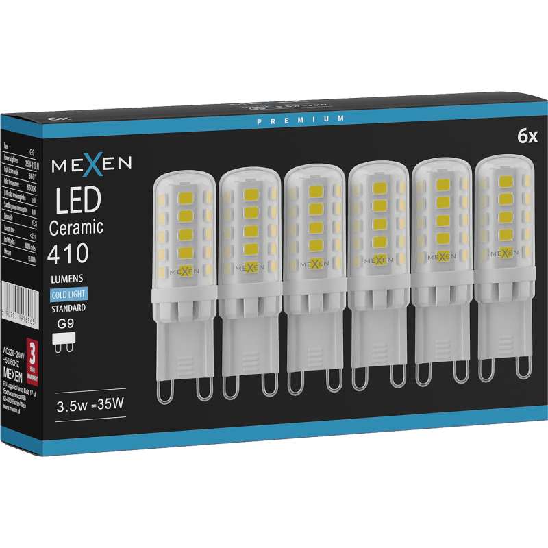 Mexen Aura 6x żarówka LED ściemnialna G9, 3,5W, Zimna - 6500K, 410 lm - L122-G9-0365-01x06