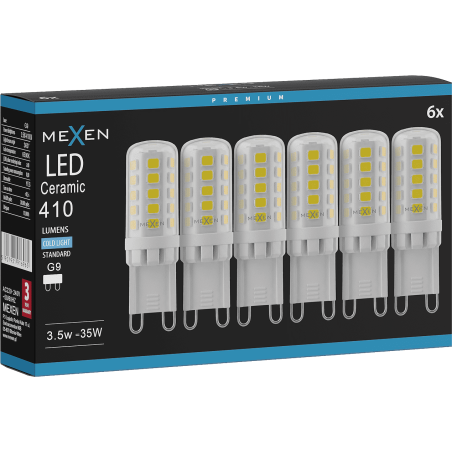 Mexen Aura 6x żarówka LED ściemnialna G9, 3,5W, Zimna - 6500K, 410 lm - L122-G9-0365-01x06