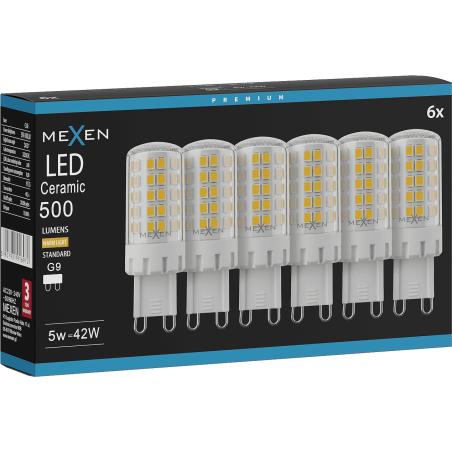 Mexen Aura 6x żarówka LED ściemnialna G9, 5W, Ciepła - 3000K, 500 lm - L122-G9-0530-01x06