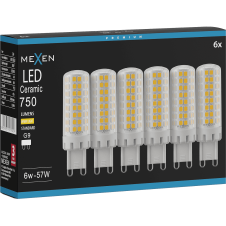 Mexen Aura 6x żarówka LED ściemnialna G9, 6W, Ciepła - 3000K, 750 lm - L122-G9-0630-01x06