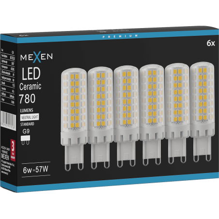 Mexen Aura 6x żarówka LED ściemnialna G9, 6W, Neutralna - 4000K, 780 lm - L122-G9-0640-01x06