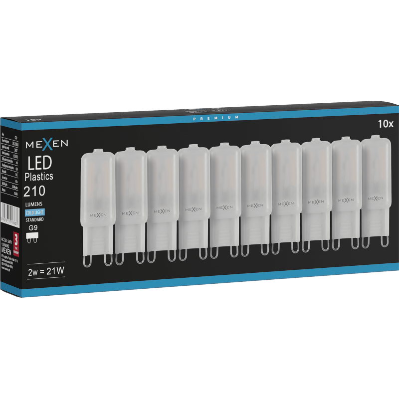 Mexen Aura 10x żarówka LED G9, 2W, Zimna - 6500K, 210 lm - L120-G9-0265-01x10