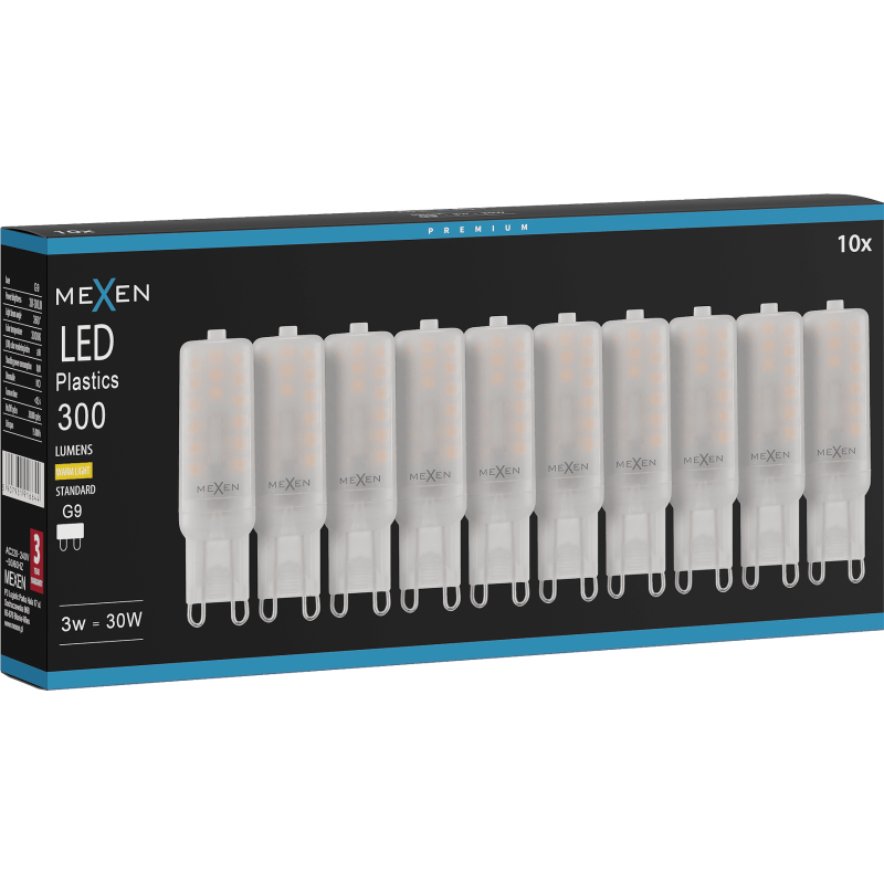 Mexen Aura 10x żarówka LED G9, 3W, Ciepła - 3000K, 300 lm - L120-G9-0330-01x10